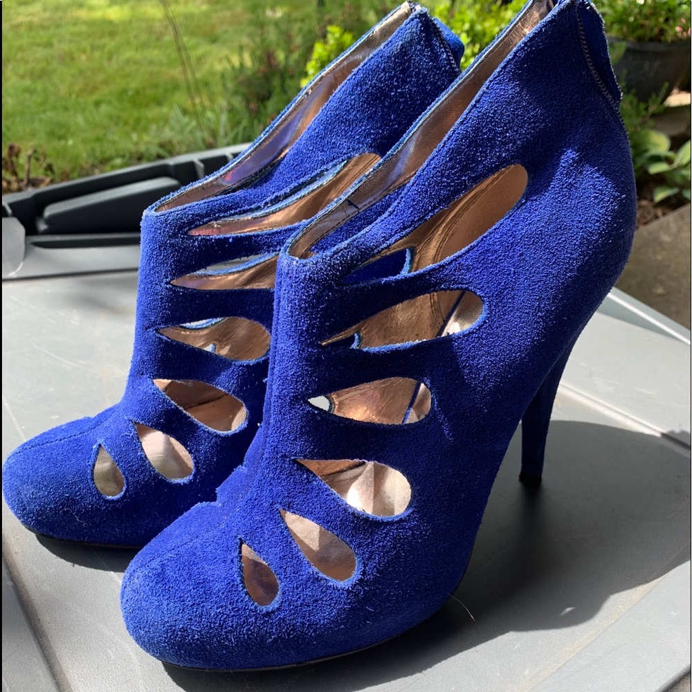 Blue suede heels
